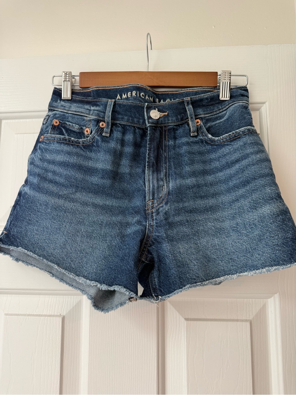 American Eagle Outfitters Dark Blue High-Rise Denim Cutoff Shorts
